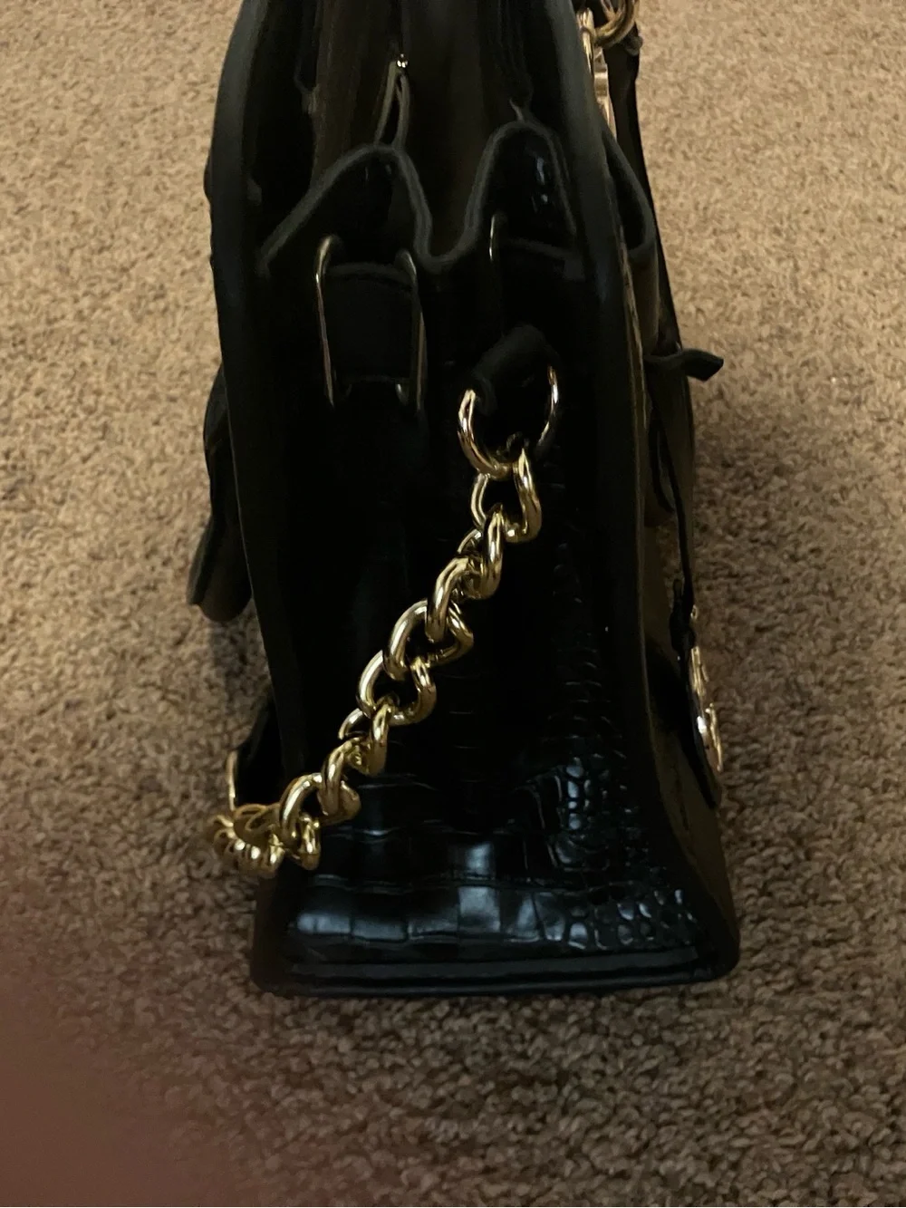 Dasein black vegan purse , alligator print with brass hardware 13”x10”x5”